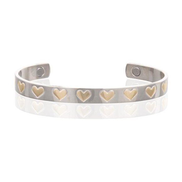 Hearts Design Two Tone Magnetic Bracelet Arthritis Pain Therapy Cuff Bangle - Picture 1 of 1